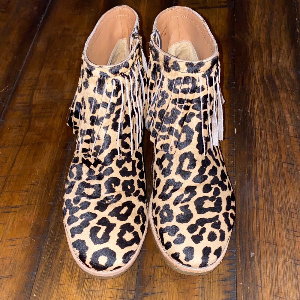 Kate Spade Leopard Print Ankle Booties with Fringe